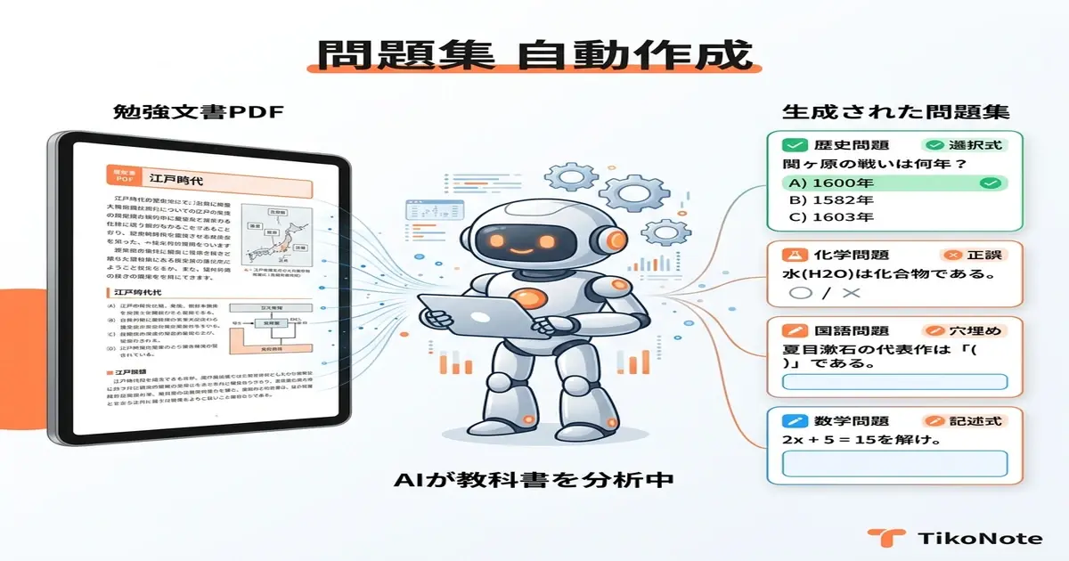 問題集自動作成AIアプリ TikoNote — PDFから瞬時にテスト問題を生成