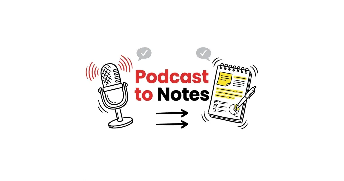 TikoNote converting a podcast episode into structured AI study notes and transcript