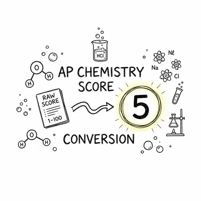 Hand-drawn doodle illustration showing AP Chemistry score conversion