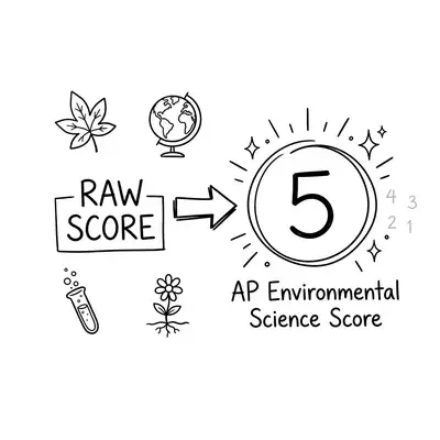 Hand-drawn doodle illustration showing AP Environmental Science score conversion