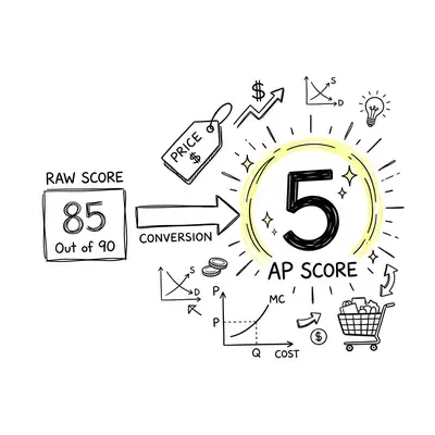 Hand-drawn doodle illustration showing AP Microeconomics score conversion