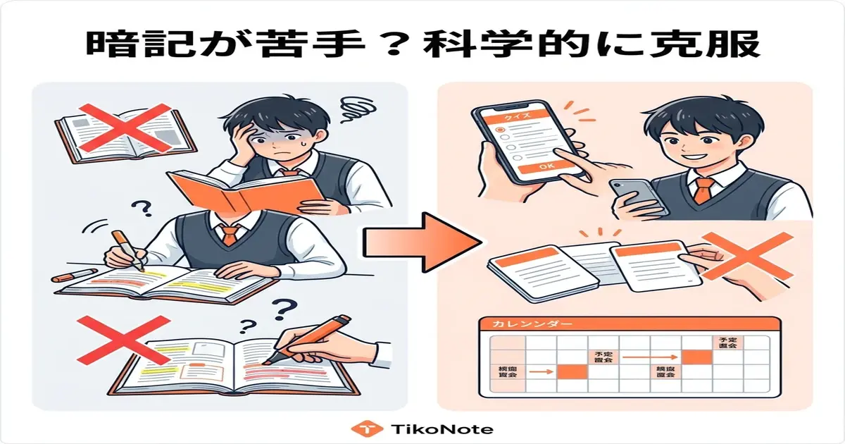 暗記が苦手な人のための科学的克服法 | TikoNote 暗記苦手克服 — TikoNoteの科学的学習法で記憶力を改善