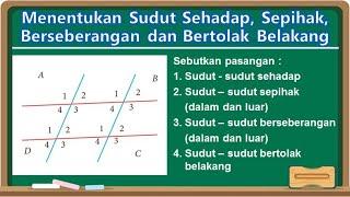 Menentukan Sudut Sehadap, Sepihak, Berseberangan, dan Bertolak Belakang